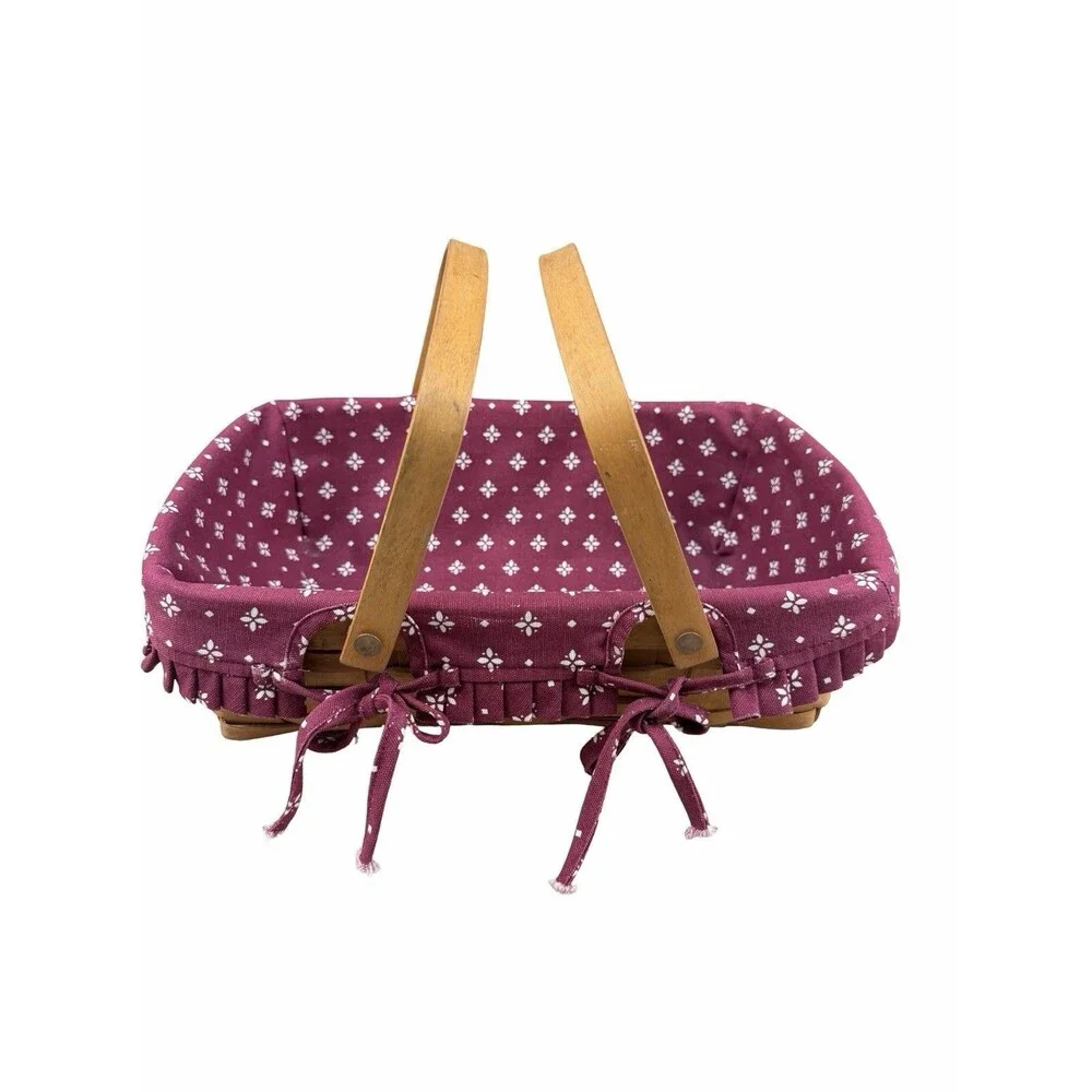 Longaberger 1994 Mother's Day Basket Classic Burgundy Floral Fabric Liner